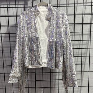 Silver Sequin Blazer Jacket